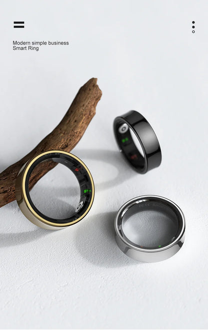 Aura smart ring collection in black, gold, and silver with modern minimal design