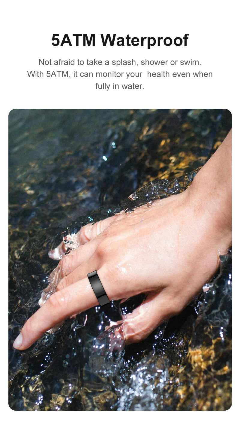 Aura smart ring worn on hand under running water showing 5ATM waterproof feature