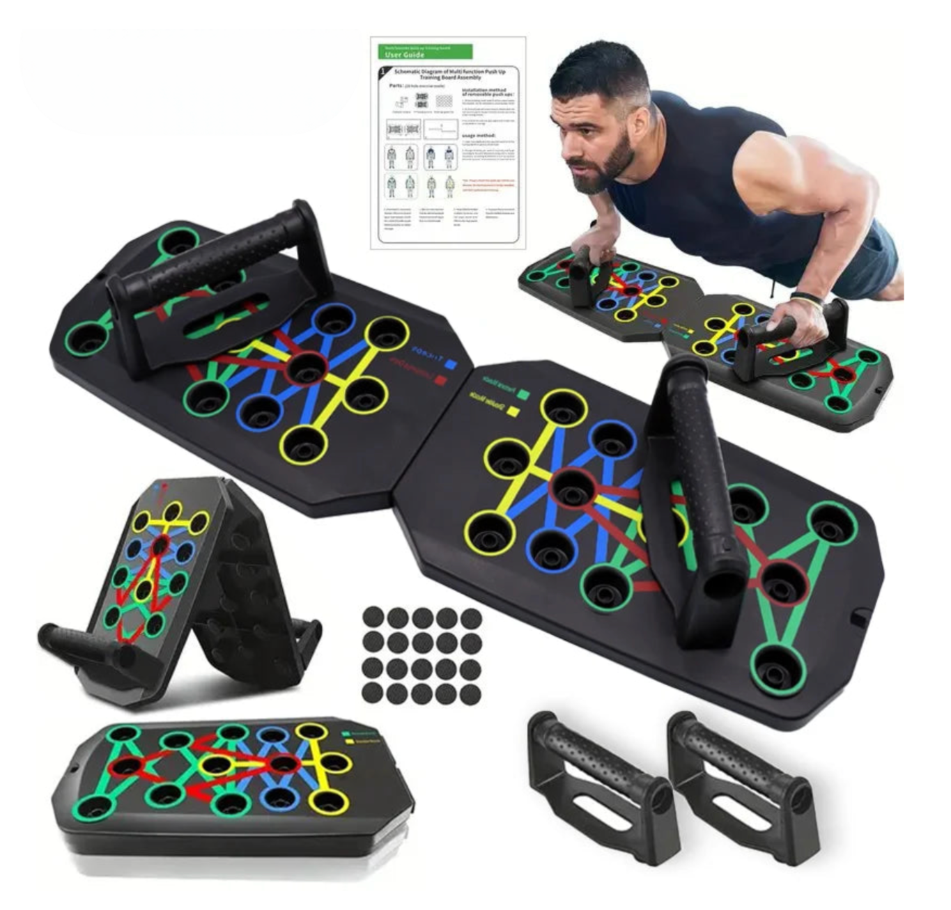 Push up board for chest and core with detachable handles and color-coded workout positions