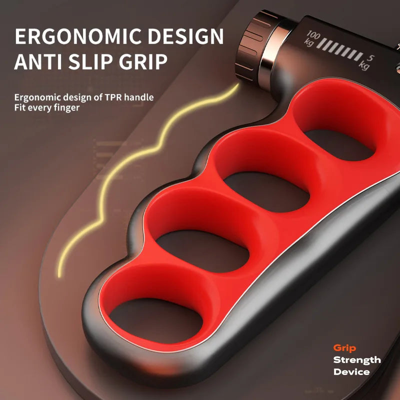 Titangrip Pro hand exerciser with ergonomic red and black anti-slip grip handle