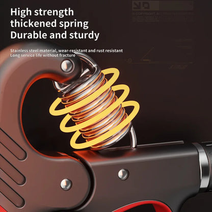 Close-up of Titangrip Pro hand exerciser with high strength thickened spring and durable stainless steel material